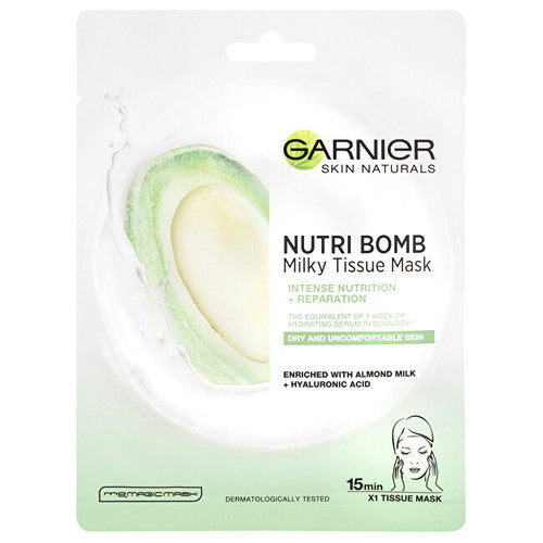 GARNIER Skin Naturals Milky Tissue Mask – tekstilinė veido kaukė su migdolų pienu sausai ir jautriai odai