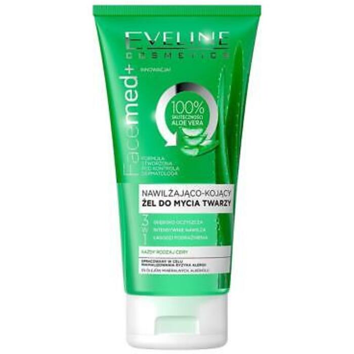 Eveline Cosmetics FaceMed+ 100% Aloe Vera drėkinamasis ir raminantis veido prausimo gelis