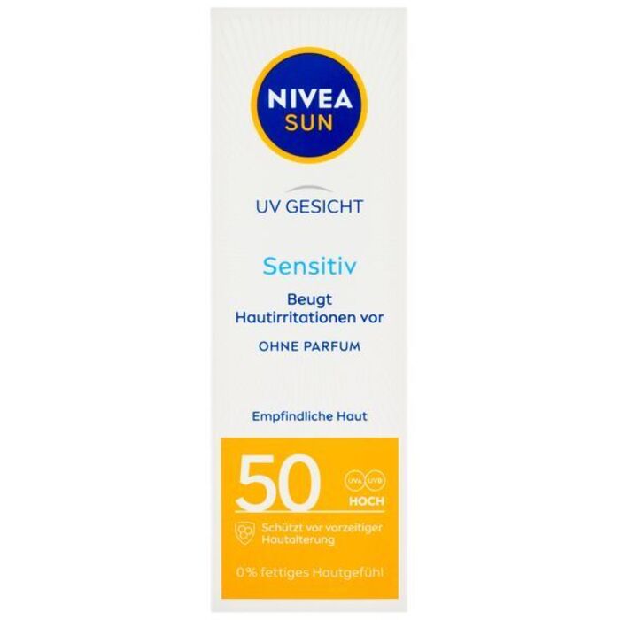 „Nivea Sensitive SPF 50“ apsauga nuo saulės, skirta jautriai odai nuo alergijos – apsaugos nuo saulės priemonė
