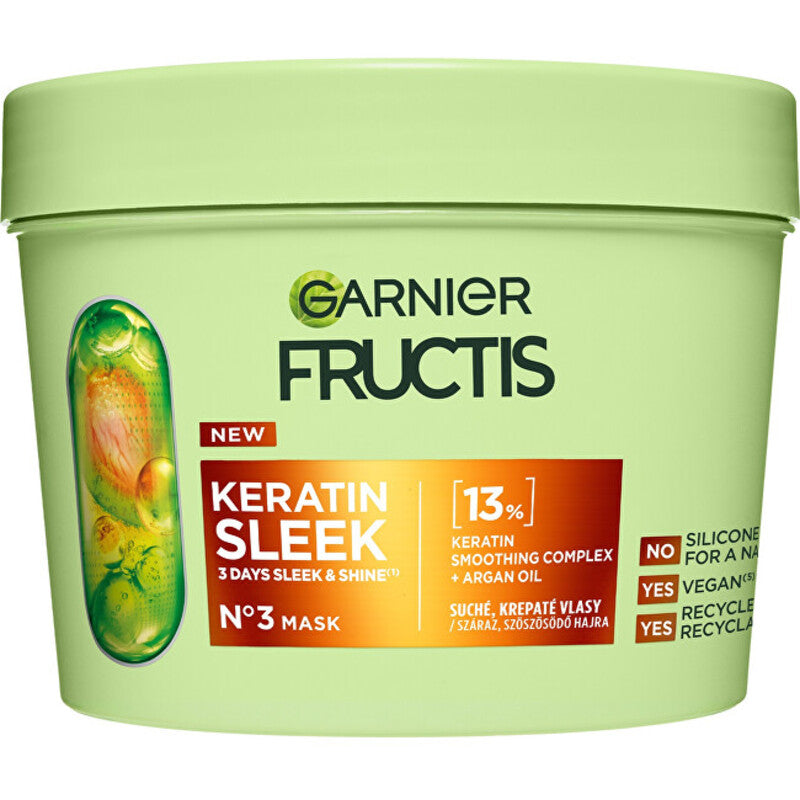 GARNIER Fructis Keratin Sleek Mask – kaukė sausiems ir slenkantiems plaukams