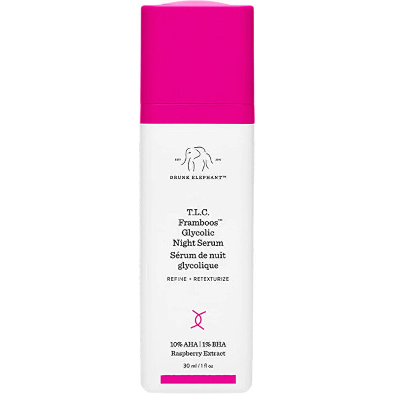 „Drunk Elephant T.L.C. Framboos“ glikolinis naktinis serumas – naktinis odos serumas