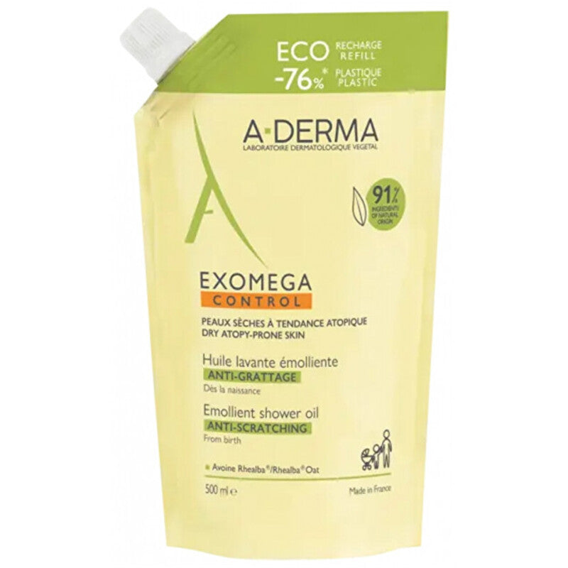A-Derma „Exomega Control“ minkštinamasis dušo aliejus – minkštinamojo dušo aliejaus sausai, į atopinę egzemą linkusiai odai papildymas