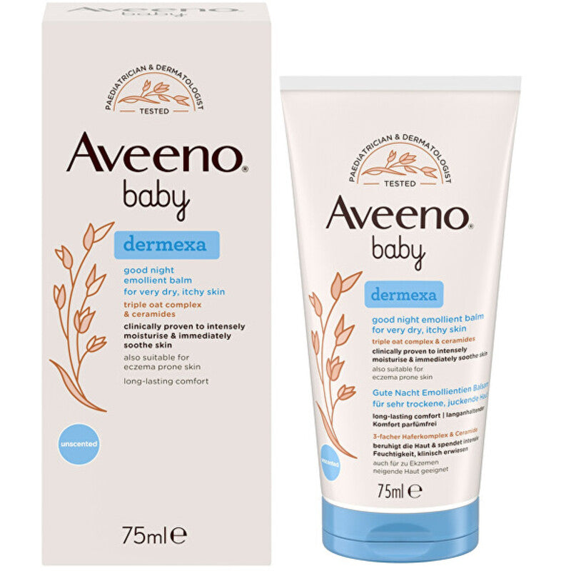 Aveeno Baby Dermexa minkštinamasis balzamas – minkštinamasis balzamas geram nakties miegui.