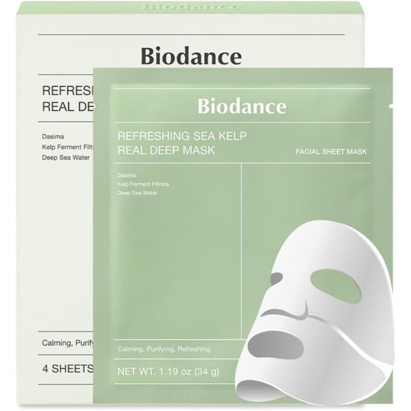 Biodance Gaivinanti jūros dumblių kaukė „Refreshing Sea Kelp Real Deep Mask“ – raminanti veido kaukė (4 vnt.)