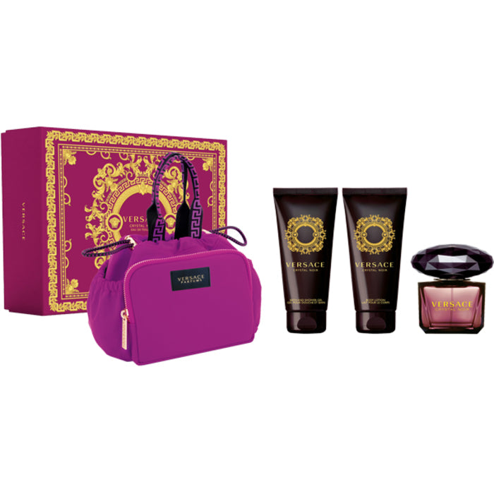 Versace Crystal Noir dovanų rinkinys EDT 90 ml, dušo gelis 100 ml, kūno losjonas 100 ml ir Kosmetinė