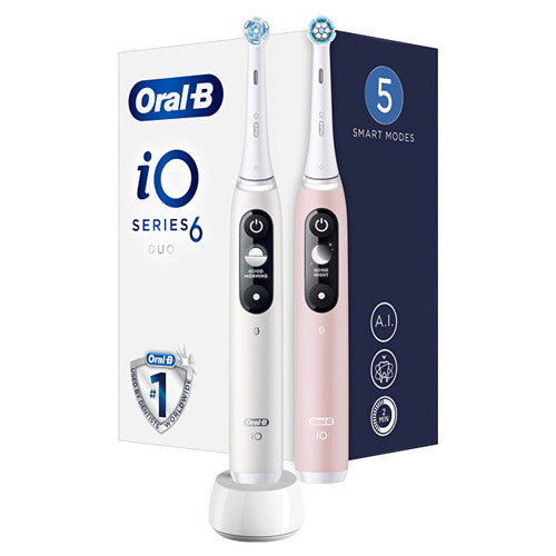 Oral B iO6 Series Duo Pack White/Pink Sand Extra Handle Toothbrush (2 pcs) - Electric toothbrush