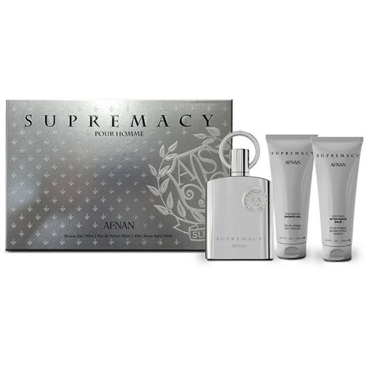 Afnan Supremacy Silver dovanų rinkinys EDP 100 ml, dušo gelis 100 ml ir po skutimosi balzamas 100 ml