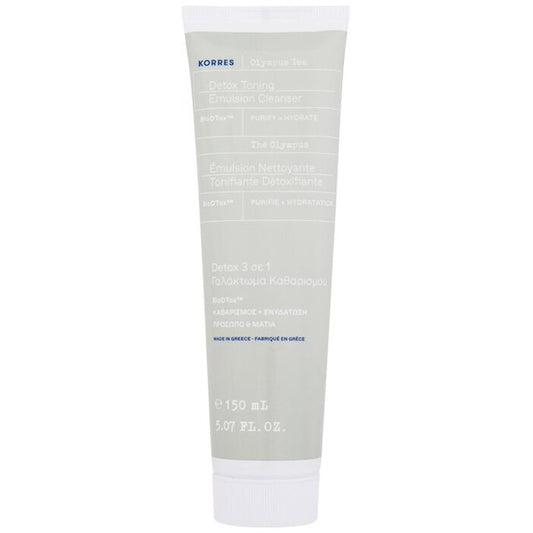 Korres „Olympus Tea Detox“ tonizuojantis emulsinis valiklis – valomoji emulsija, skirta makiažui pašalinti, odos tonizavimui ir detoksikacijai.