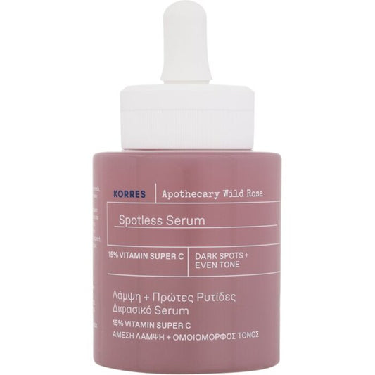 Korres Apothecary Wild Rose Spotless Serum - skaistinamasis odos serumas nuo tamsių dėmių ir raukšlių.