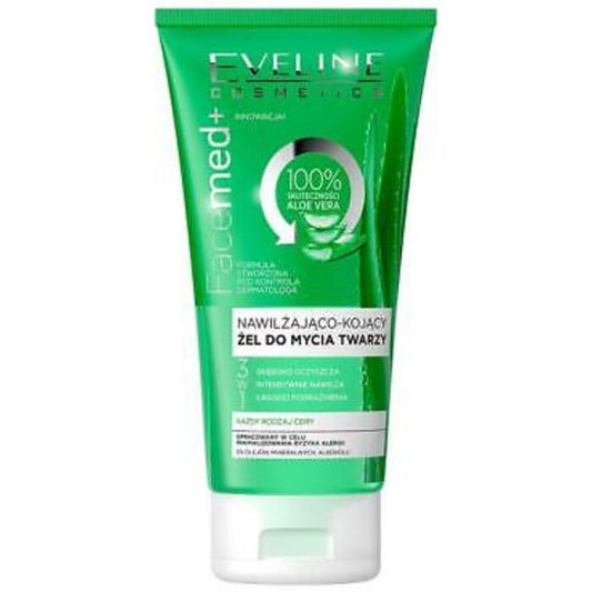 Eveline Cosmetics FaceMed+ 100% Aloe Vera drėkinamasis ir raminantis veido prausimo gelis