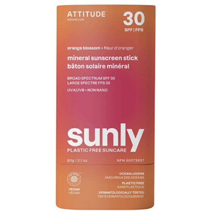 Attitude „Orange Blossom Sunly“ mineralinis apsauginis kūno pieštukas nuo saulės SPF 30