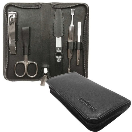 Pfeilring Solingen Manicure set made of genuine leather 5 pieces black