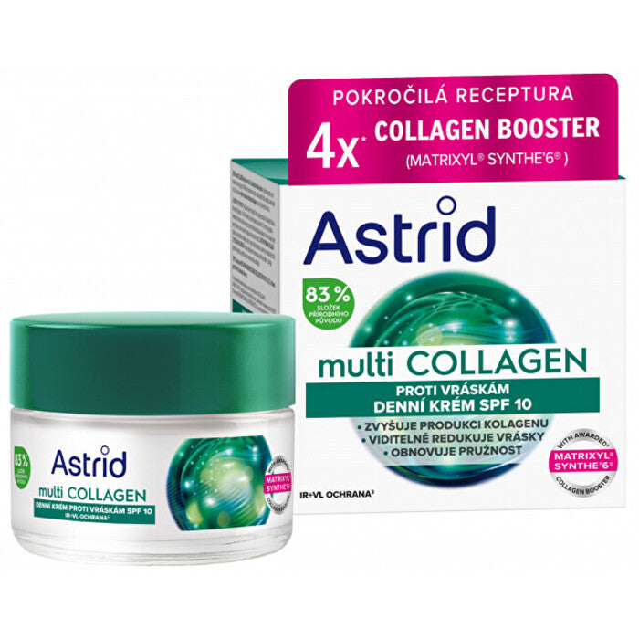 Astrid Multi Collagen kremas su SPF 10 – dieninis kremas nuo raukšlių ir elastingumui atkurti.