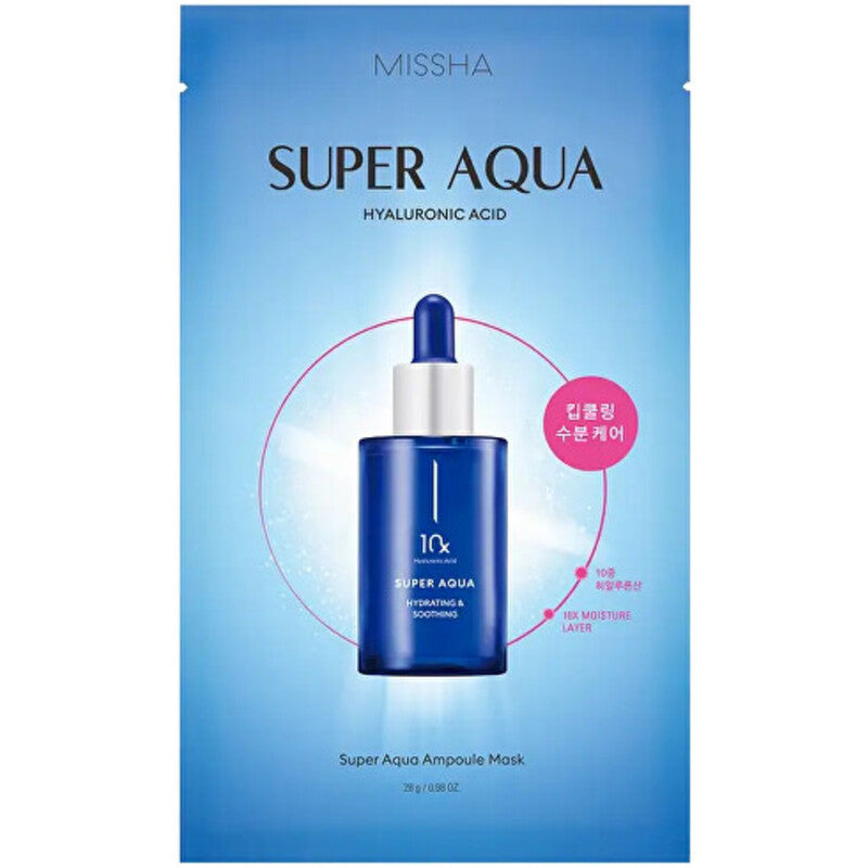 „Missha Super Aqua Ampoule Mask“ – drėkinamoji lakštinė kaukė su hialurono rūgštimi.