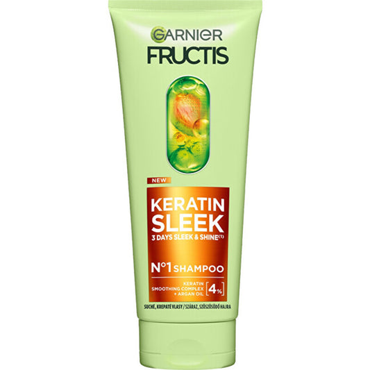 GARNIER Fructis Keratin Sleek šampūnas – šampūnas sausiems ir besiveliantiems plaukams.