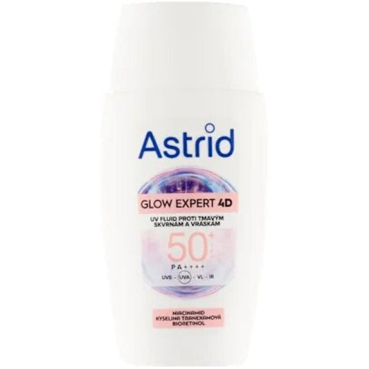 Astrid Glow Expert 4D SPF 50 - Odos skystis nuo tamsių dėmių ir raukšlių