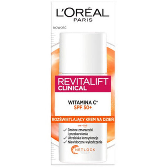 „L'Oréal Revitalift Clinical Brightening Moisturizer“ vitaminas C SPF 50+ – kasdienis apsauginis fluidas su vitaminu C