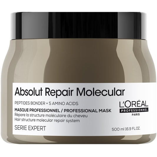 „L´Oréal Professionnel Absolut Repair Molecular Professional“ nuplaunama plaukų kaukė – giliai stiprinanti plaukų kaukė.