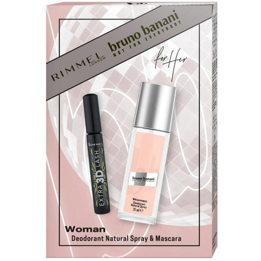 Bruno Banani Moteriškas dovanų rinkinys dezodorantui 75 ml ir Rimmel blakstienų tušui 8 ml