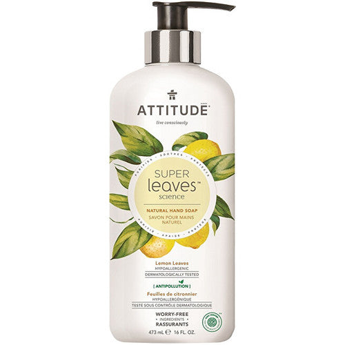 Attitude Natūralus rankų muilas „Super Leaves“ su detoksikuojančiu poveikiu – citrusinių vaisių lapai, 473 ml